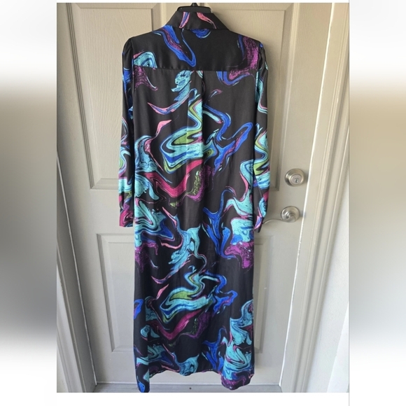 Inc International Satin Shirt Dress XS Women Button Up Pockets Colorful No Belt - Picture 13 of 14